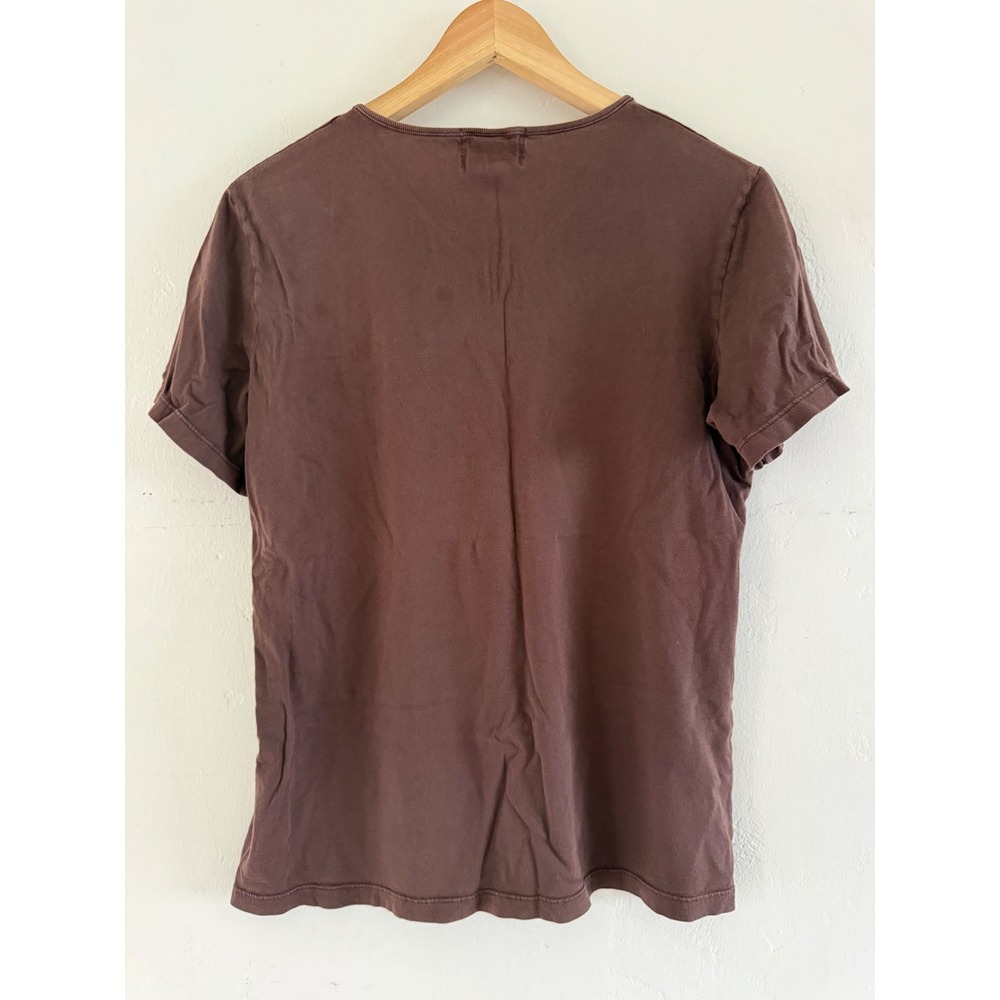 FLAX Womens Brown V-Neck Short Sleeve 100% Cotton T-Shirt Size Medium USA Made - Picture 2 of 8